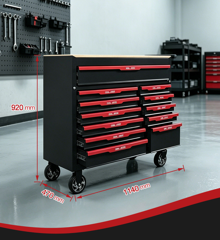 Heavy Duty Steel Tool Trolley (عربة أدوات ثقيلة) - 84.2KG Lockable Multi-drawer for Dubai Factory 详情页—新12抽 切片 04