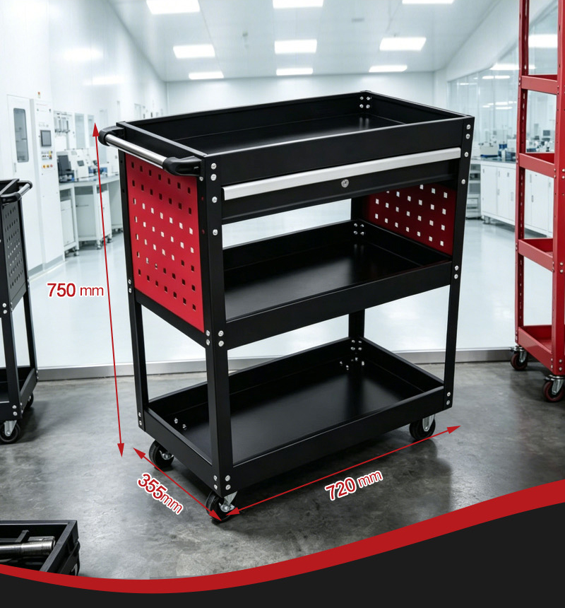 Tool Trolley 3 Tier Parts Cart (عربة قطع غيار) – 12.1KG 720×355×750mm for UAE Auto Repair Workshop 052 04