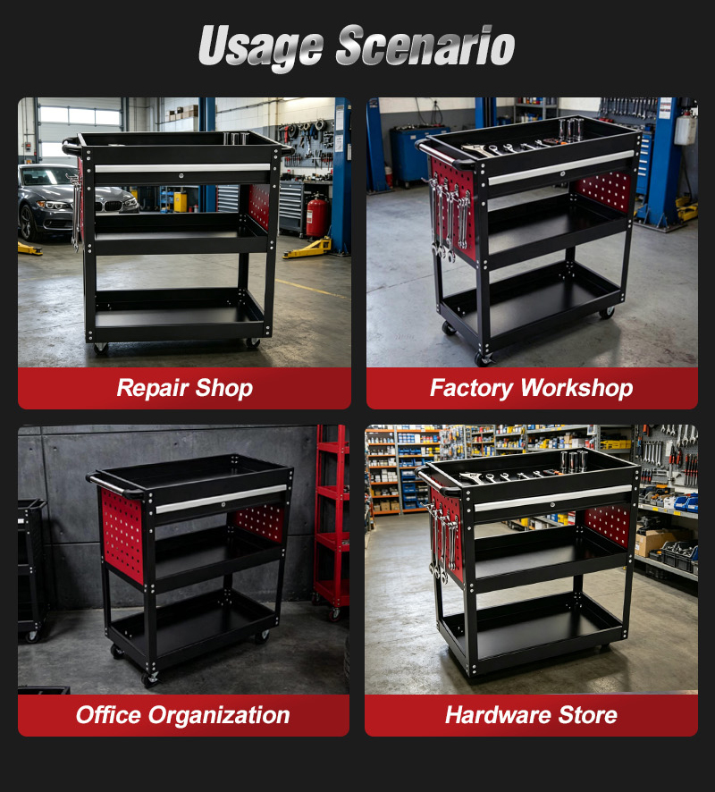 Tool Trolley 3 Tier Parts Cart (عربة قطع غيار) – 12.1KG 720×355×750mm for UAE Auto Repair Workshop 052 08