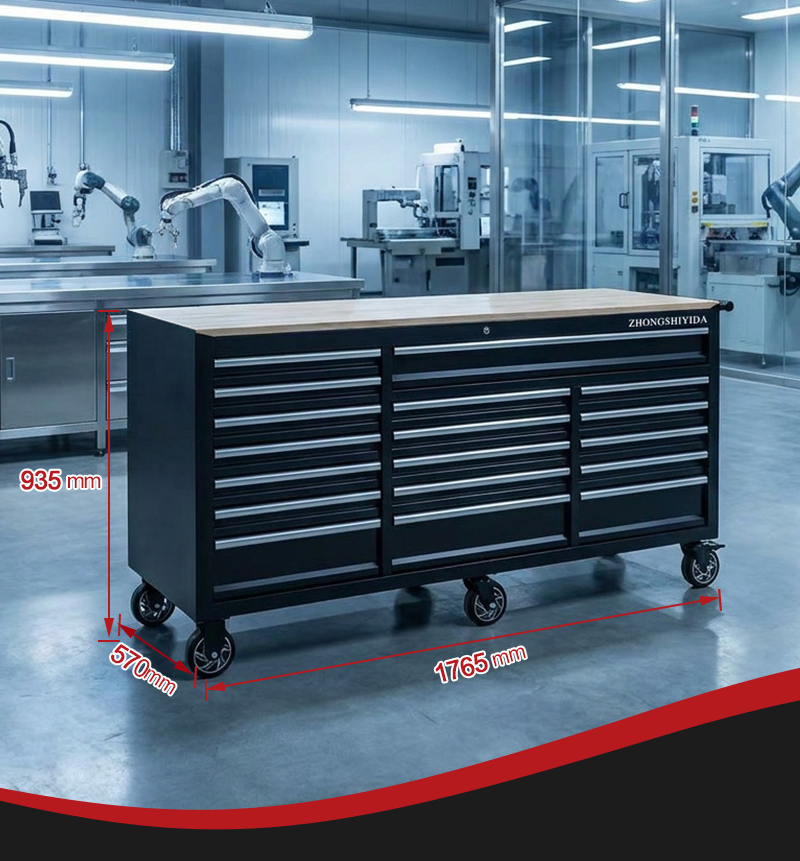 Heavy Duty 18 Drawer with Wooden Top with Power Outlet Tool Trolley (عربة أدوات بـ18 درجًا وسطح خشبي مع منفذ كهربائي) – 147KG 1765×570×935mm for UAE Professional Garage 18抽木板台面插电排款 详情 04