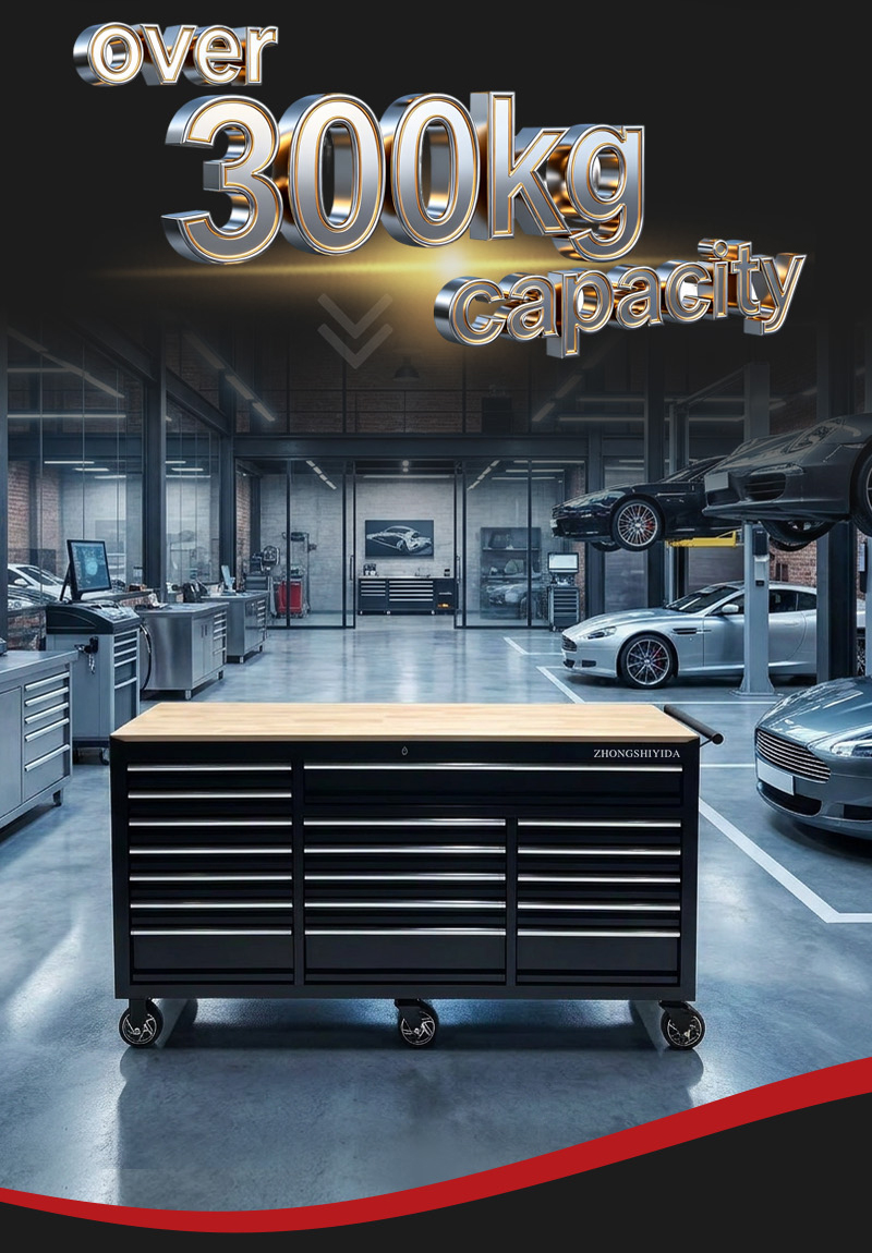 Heavy Duty 18 Drawer with Wooden Top with Power Outlet Tool Trolley (عربة أدوات بـ18 درجًا وسطح خشبي مع منفذ كهربائي) – 147KG 1765×570×935mm for UAE Professional Garage 18抽木板台面插电排款 详情 06