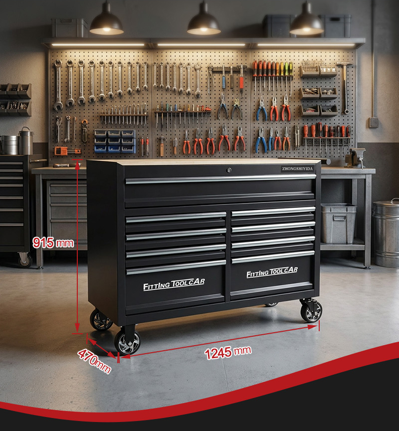 Heavy Duty 9 Drawer Tool Trolley (عربة أدوات بـ9 درجًا) – 81.1KG 1245×470×915mm for Dubai Auto Repair 9抽带木板台面 04