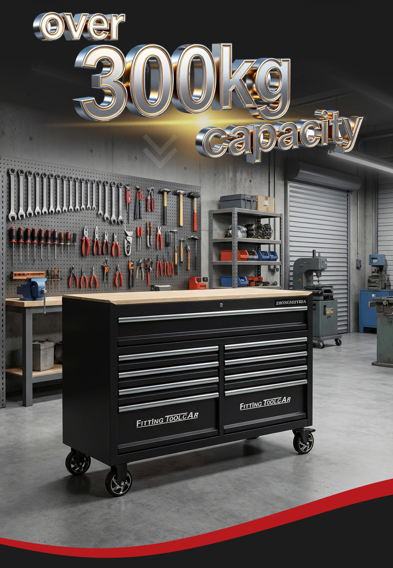 Heavy Duty 9 Drawer Tool Trolley (عربة أدوات بـ9 درجًا) – 81.1KG 1245×470×915mm for Dubai Auto Repair 9抽带木板台面 06