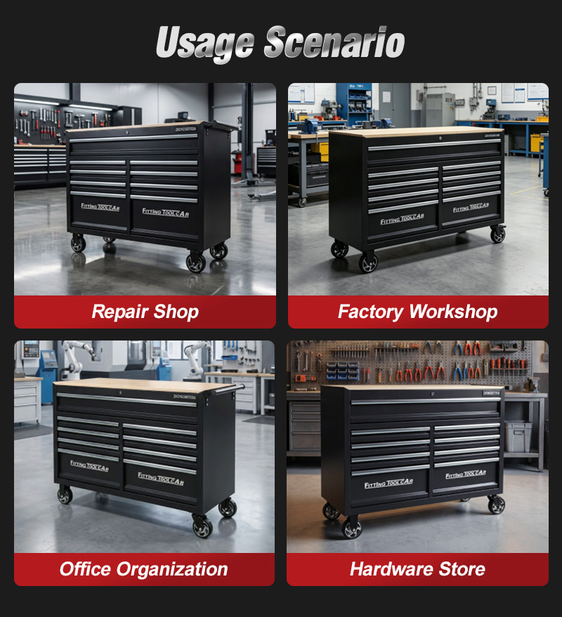 Heavy Duty 9 Drawer Tool Trolley (عربة أدوات بـ9 درجًا) – 81.1KG 1245×470×915mm for Dubai Auto Repair 9抽带木板台面 08