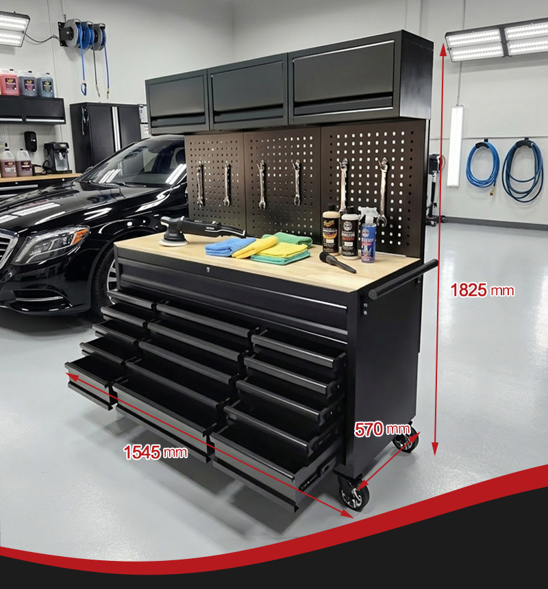 Heavy Duty 16 Drawer with Wooden Top with Top Cabinet Tool Trolley (عربة أدوات بـ16 درجًا وسطح خشبي مع خزانة علوية) – 165KG 1545×570×1825mm for UAE Professional Garage 微信图片 20260612140907 813 62