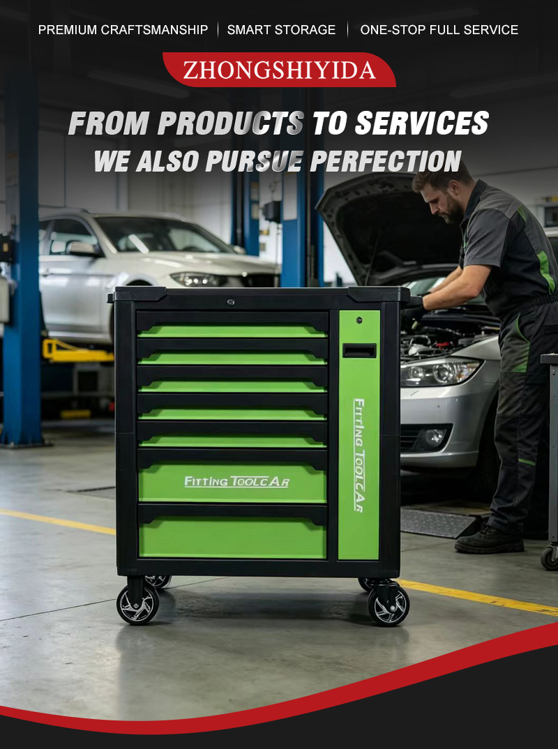 7-Drawer with Side Cabinet Tool Trolley (عربة أدوات) – 73.8KG 1020×480×995mm for UAE Home Garage 详情 01
