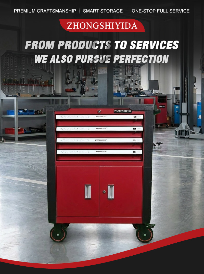 Tool Cabinet 4 Drawer Steel Heavy Duty Double Doors Tool Trolley (عربة أدوات بـ4 درجًا وسطح بلاستيكي) – 44.7KG 855×480×995mm for UAE Home Garage 详情 01