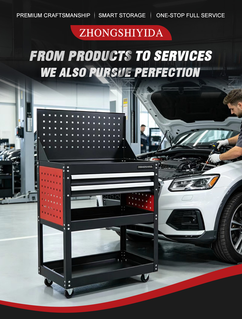 3 Tier 2 Drawer Parts Cart with Flip Top Pegboard Heavy Duty Rolling Parts Cart (عربة قطع غيار) – 16KG 720×370×1065mm for UAE Auto Repair Workshop 详情 01