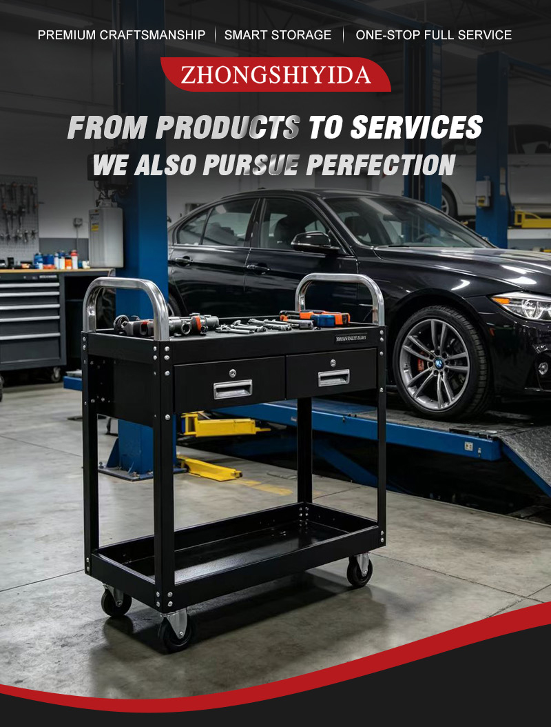 Glossy Black 2 Drawer Parts Cart (عربة قطع غيار) – 16KG 705×355×940mm for UAE Auto Repair Workshop 详情 01
