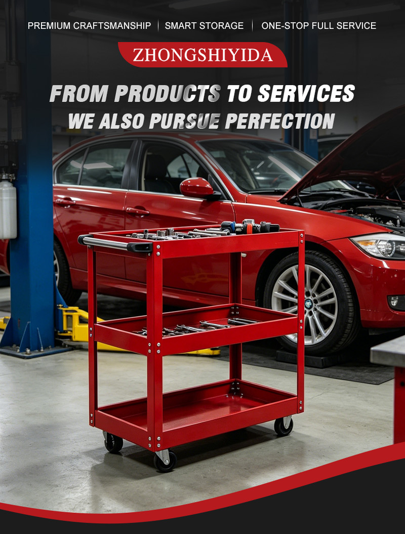 Heavy Duty Red OEM Tool Cart with 3 Thick Shelves Parts Cart (عربة قطع غيار) – 7.8KG 720×355×780mm for UAE Auto Repair Workshop 详情 01