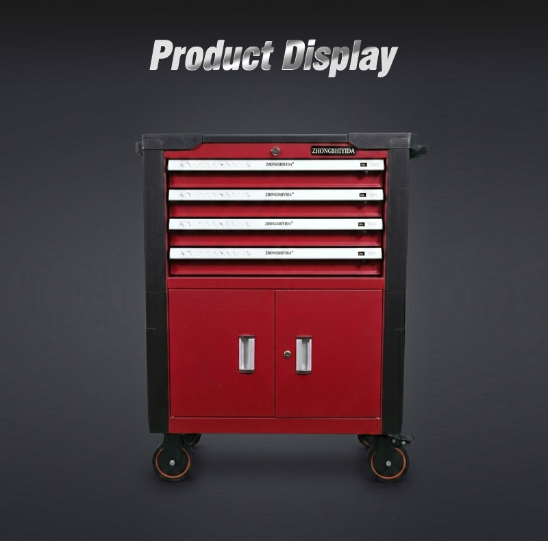 Tool Cabinet 4 Drawer Steel Heavy Duty Double Doors Tool Trolley (عربة أدوات بـ4 درجًا وسطح بلاستيكي) – 44.7KG 855×480×995mm for UAE Home Garage 详情 03