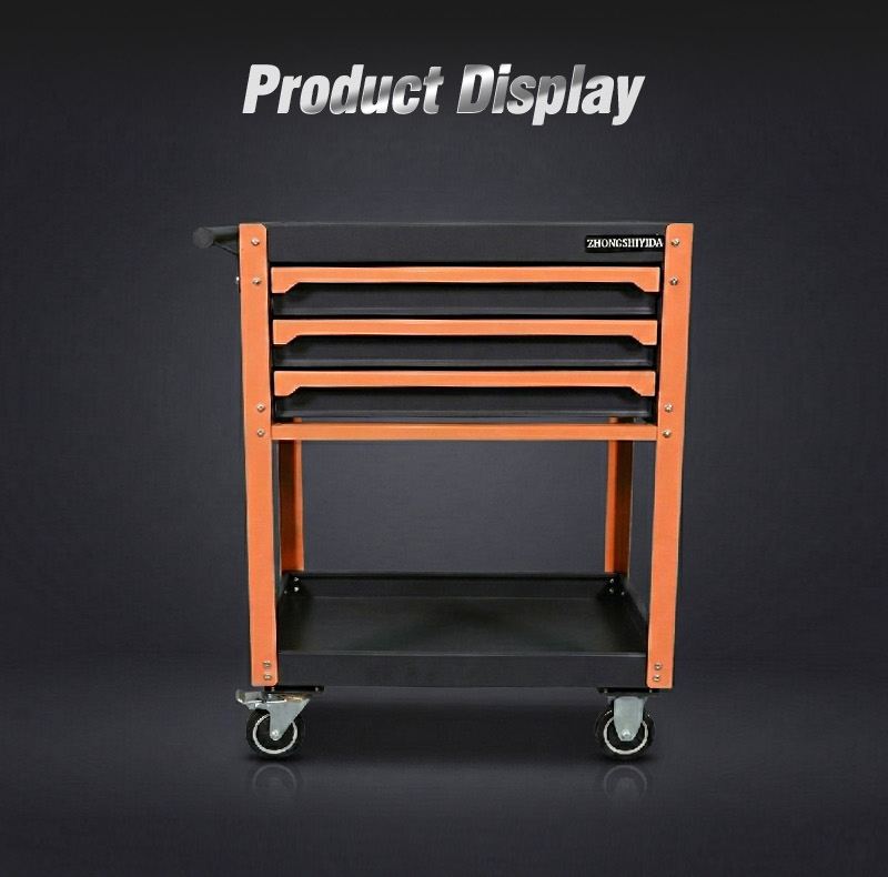High Quality Portable 3 Drawer Rolling Tool Cart with 2 Tier Shelf Mechanic Cart (عربة قطع غيار بـ3 درجًا) – 28.8KG 750×485×880mm for UAE Auto Repair Workshop 详情 03