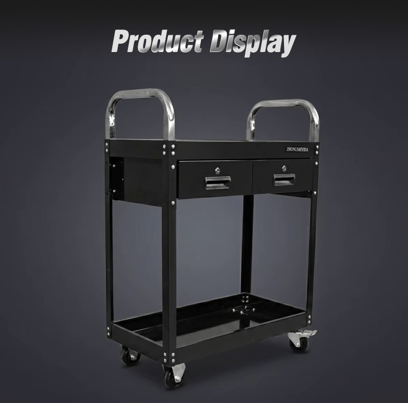 Glossy Black 2 Drawer Parts Cart (عربة قطع غيار) – 16KG 705×355×940mm for UAE Auto Repair Workshop 详情 03