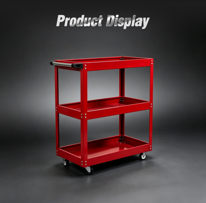Heavy Duty Red OEM Tool Cart with 3 Thick Shelves Parts Cart (عربة قطع غيار) – 7.8KG 720×355×780mm for UAE Auto Repair Workshop 详情 03
