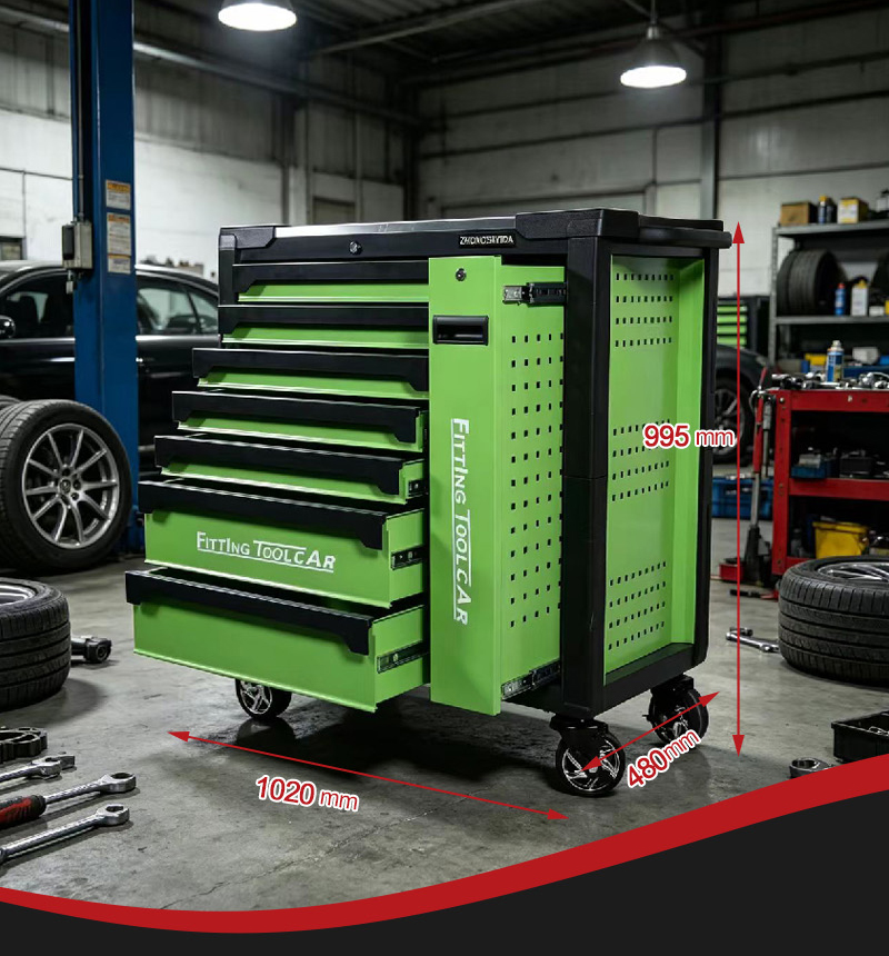 7-Drawer with Side Cabinet Tool Trolley (عربة أدوات) – 73.8KG 1020×480×995mm for UAE Home Garage 详情 04