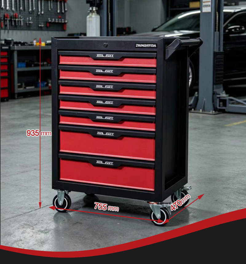Rolling Red Black Tool Trolley (عربة أدوات) – 45.9KG 755×470×935mm for UAE Home Garage 详情 04