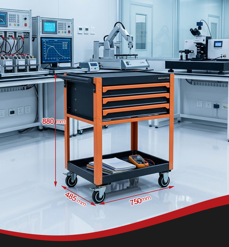 High Quality Portable 3 Drawer Rolling Tool Cart with 2 Tier Shelf Mechanic Cart (عربة قطع غيار بـ3 درجًا) – 28.8KG 750×485×880mm for UAE Auto Repair Workshop 详情 04