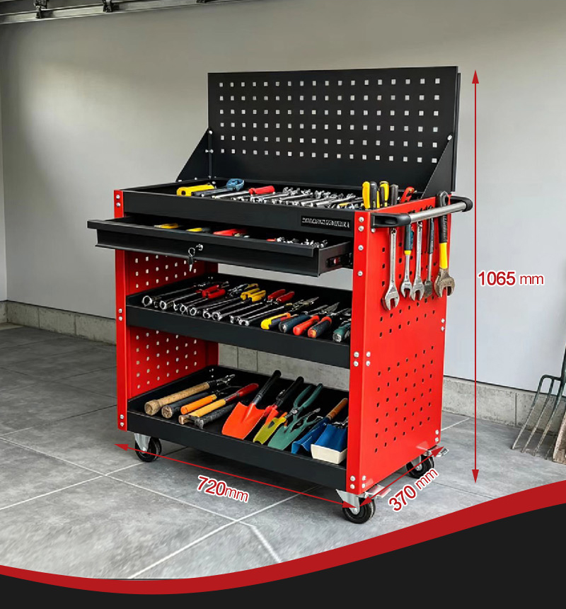 Full Mesh with Pegboard Parts Cart (عربة قطع غيار) – 17.5KG 720×370×1065mm for UAE Auto Repair Workshop 详情 04