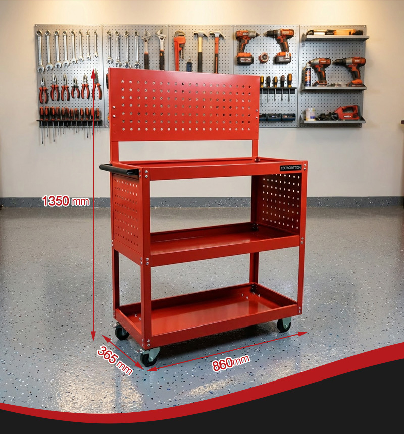Half Mesh with Pegboard Parts Cart (عربة قطع غيار) – 14.8KG 860×365×1350mm for UAE Auto Repair Workshop 详情 04