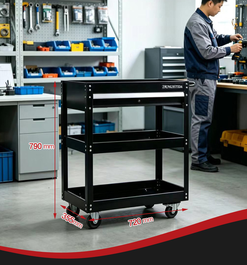 Glossy Black Parts Cart (عربة قطع غيار) – 14.6KG 720×355×790mm for UAE Auto Repair Workshop 详情 04