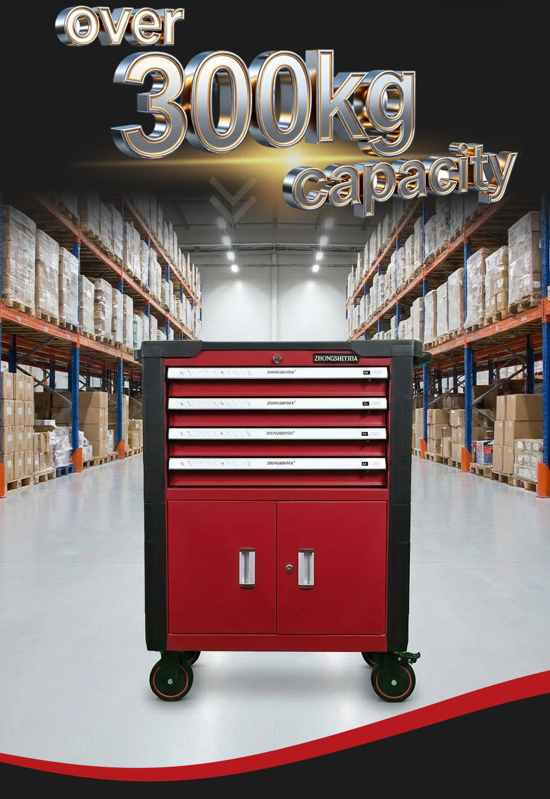 Tool Cabinet 4 Drawer Steel Heavy Duty Double Doors Tool Trolley (عربة أدوات بـ4 درجًا وسطح بلاستيكي) – 44.7KG 855×480×995mm for UAE Home Garage 详情 06