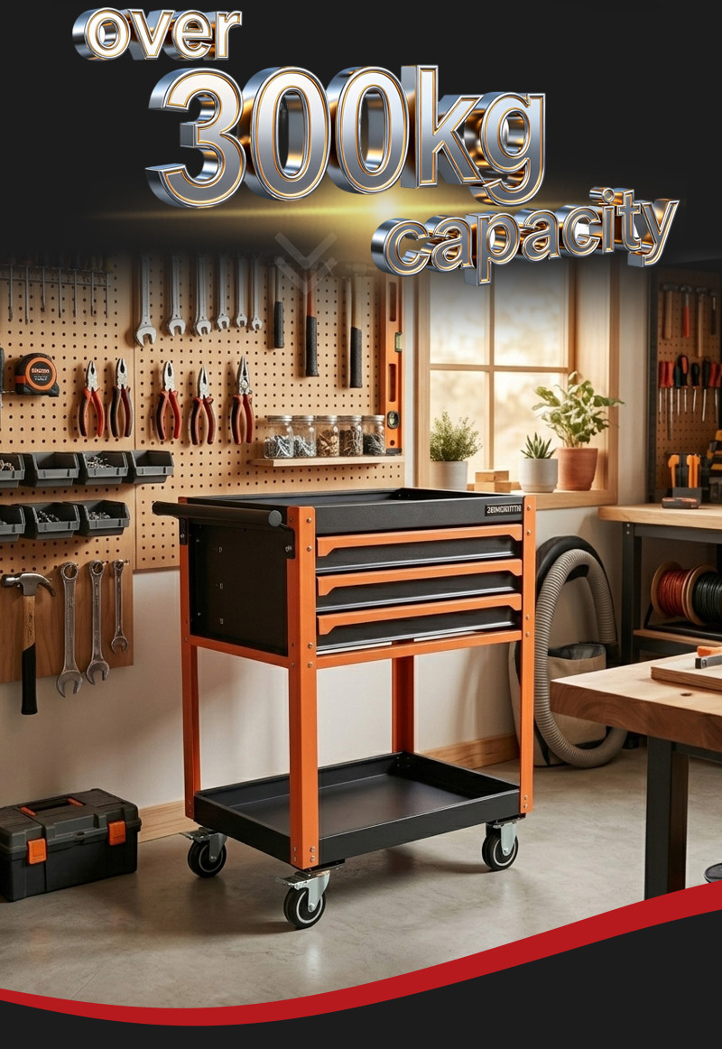 High Quality Portable 3 Drawer Rolling Tool Cart with 2 Tier Shelf Mechanic Cart (عربة قطع غيار بـ3 درجًا) – 28.8KG 750×485×880mm for UAE Auto Repair Workshop 详情 06