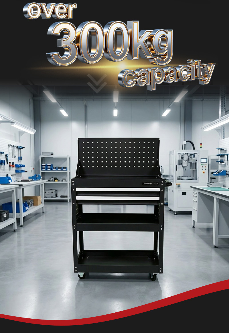 3 Tier 2 Drawer Parts Cart with Flip Top Pegboard Heavy Duty Rolling Parts Cart (عربة قطع غيار) – 16KG 720×370×1065mm for UAE Auto Repair Workshop 详情 06