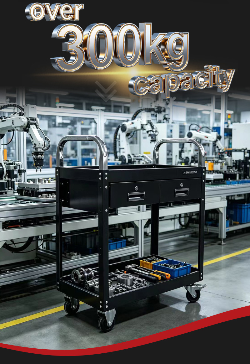 Glossy Black 2 Drawer Parts Cart (عربة قطع غيار) – 16KG 705×355×940mm for UAE Auto Repair Workshop 详情 06