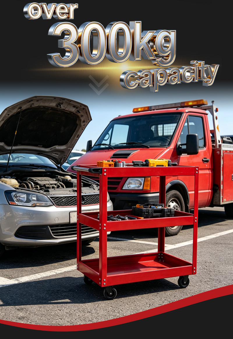 Heavy Duty Red OEM Tool Cart with 3 Thick Shelves Parts Cart (عربة قطع غيار) – 7.8KG 720×355×780mm for UAE Auto Repair Workshop 详情 06