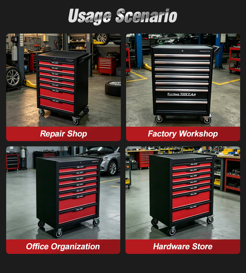Rolling Red Black Tool Trolley (عربة أدوات) – 45.9KG 755×470×935mm for UAE Home Garage 详情 08