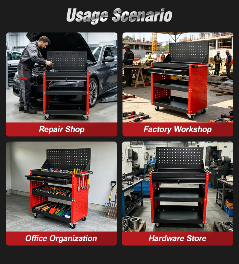 Full Mesh with Pegboard Parts Cart (عربة قطع غيار) – 17.5KG 720×370×1065mm for UAE Auto Repair Workshop 详情 08