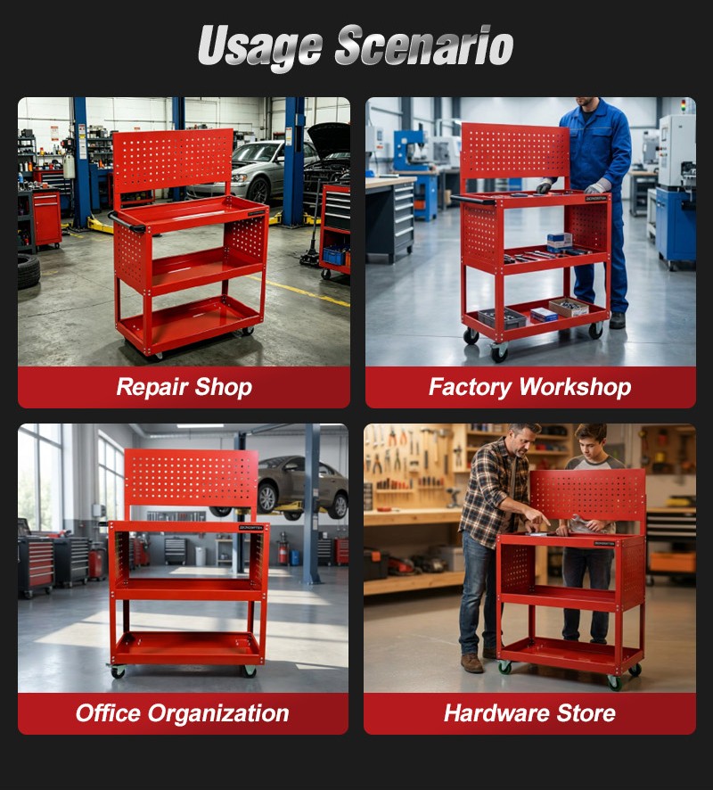 Half Mesh with Pegboard Parts Cart (عربة قطع غيار) – 14.8KG 860×365×1350mm for UAE Auto Repair Workshop 详情 08