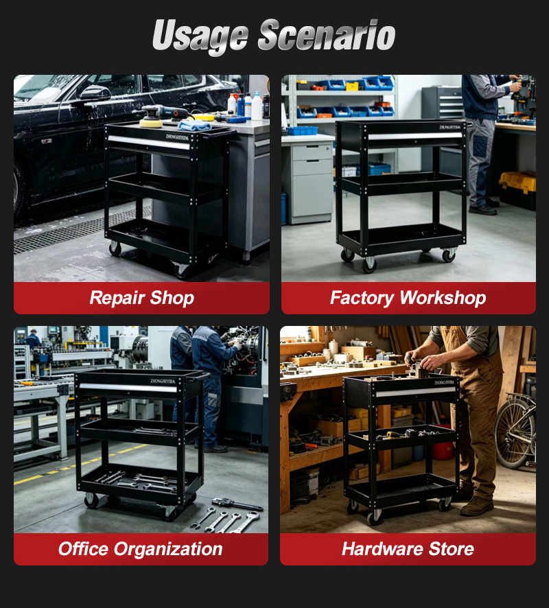 Glossy Black Parts Cart (عربة قطع غيار) – 14.6KG 720×355×790mm for UAE Auto Repair Workshop 详情 08