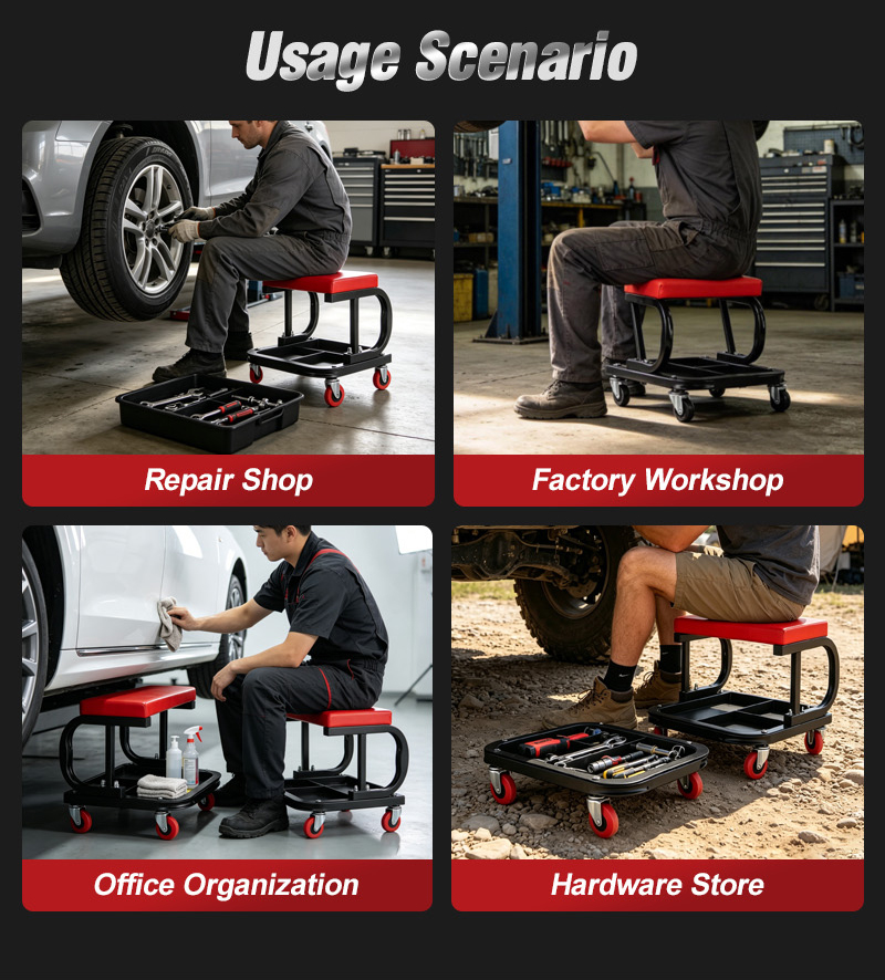 Mechanic 4-Wheel Stool with Storage Compartments for Car Repair Shop (كرسي ميكانيكي) – 3.5KG 350×340×360mm for Dubai Garage 详情 08