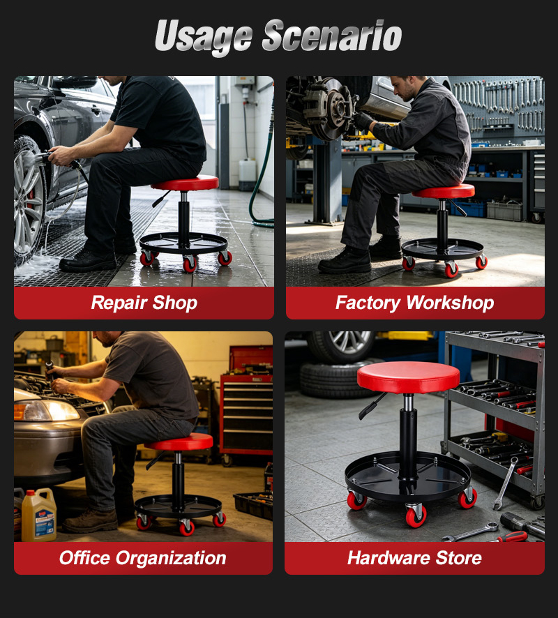 Adjustable Rolling Car Repair Stool Pneumatic Mechanic Roller Seat (كرسي ميكانيكي) – 5.14KG 380×380×450mm for Dubai Garage 详情 08